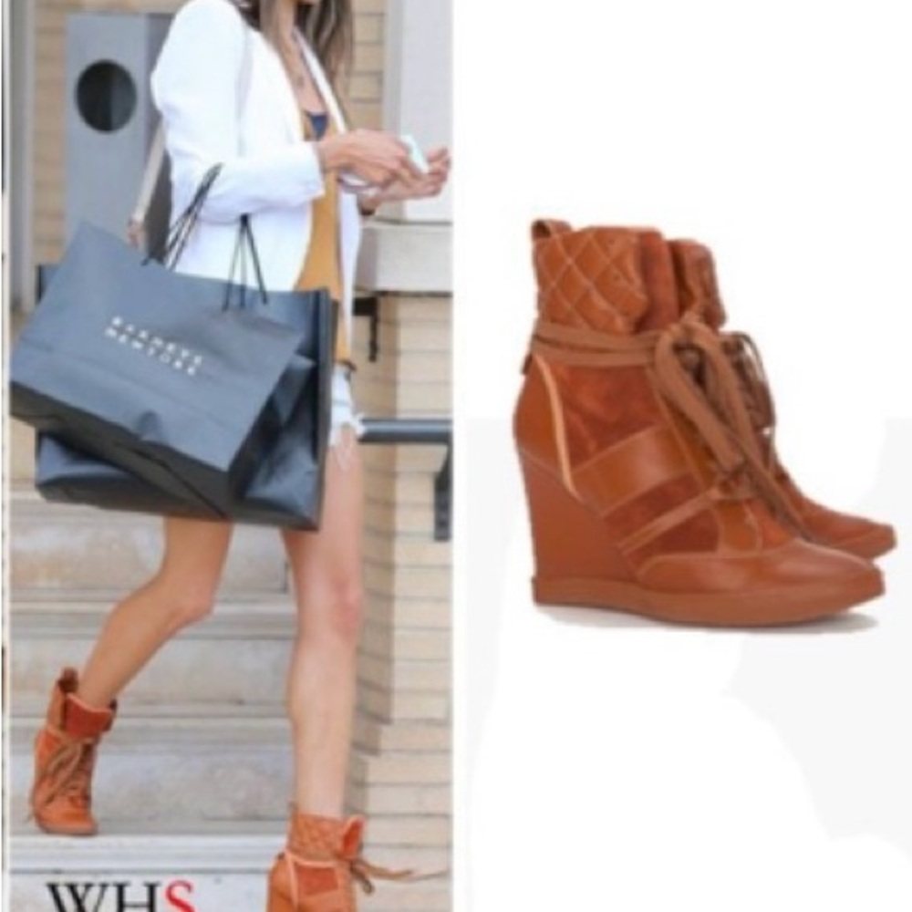 Chloe Tan Wedge Ankle Boots